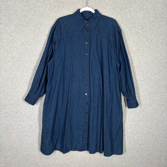 Liz Claiborne Dress 14 Shirt Chambray Flowy Loose Pockets Lagenlook Artsy Granny - Picture 1 of 12